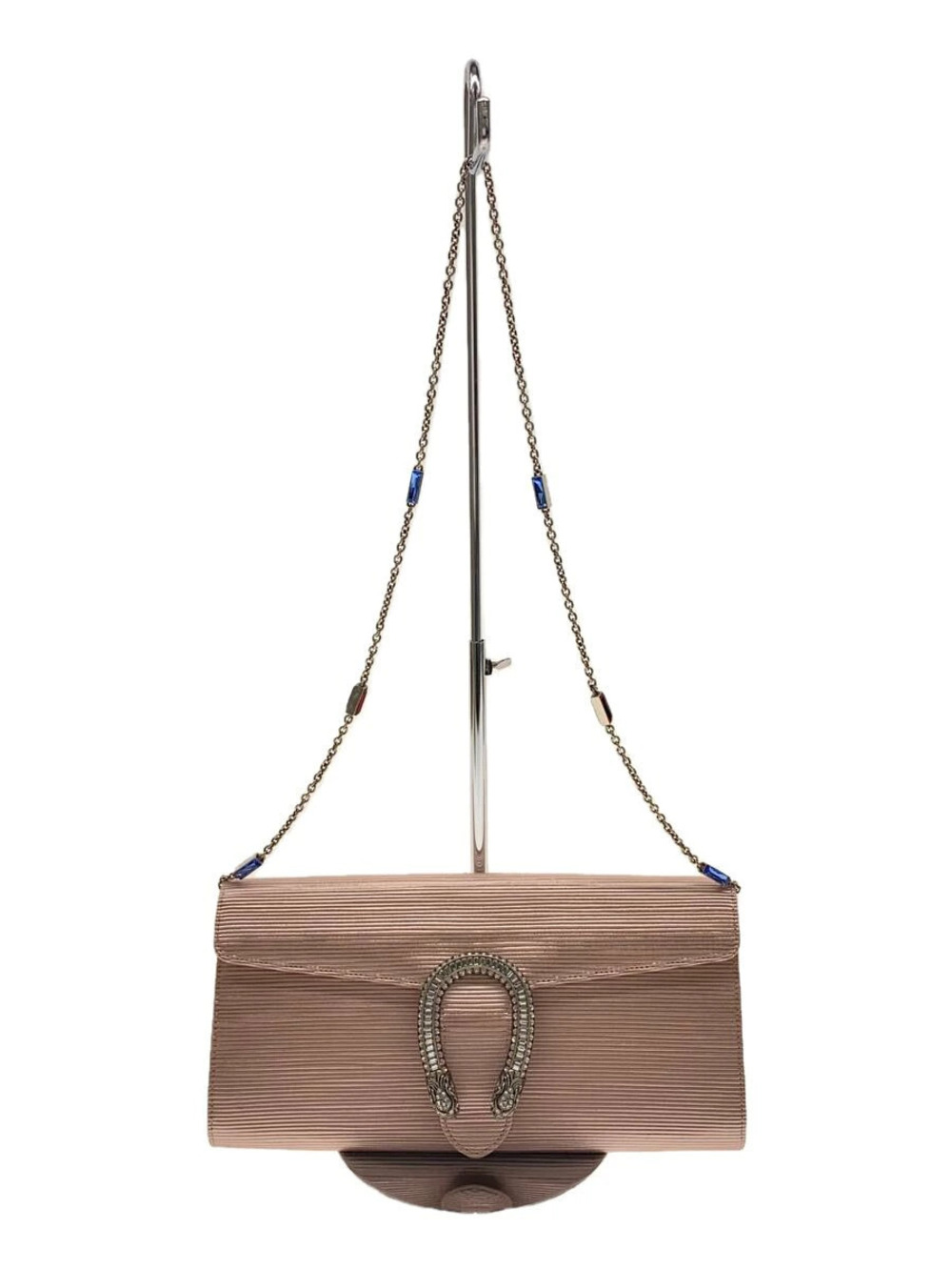 Gucci Dionysus Grosgrain Satin Bag beige pleated crystal tiger Pink